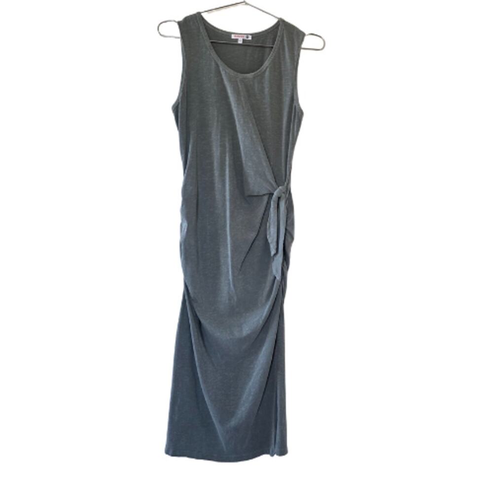 Sundry Sleeveless Side Tie Ruched Midi Dress Gray Women Size 1 Cotton Blend